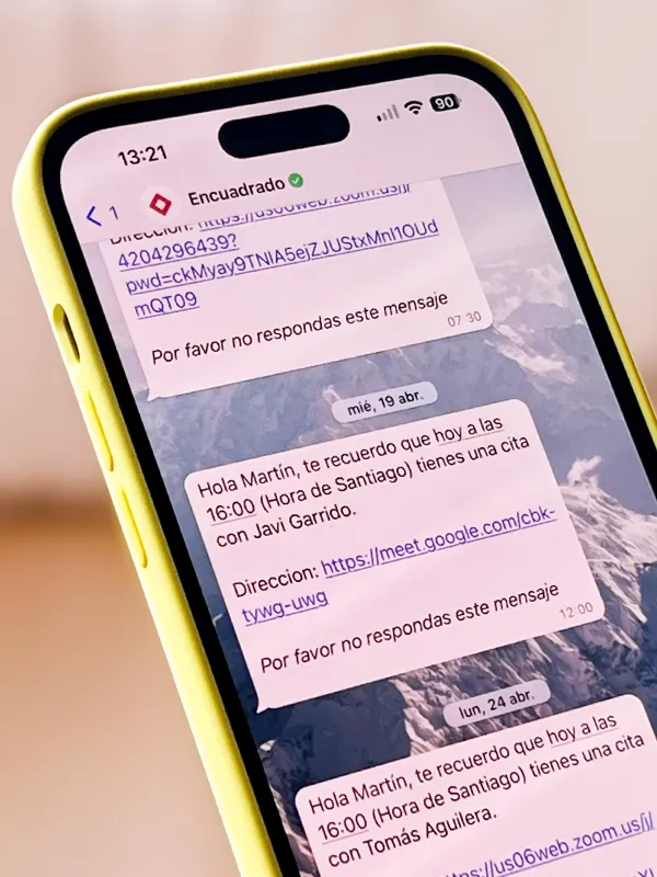 recordatorios automáticos por whatsapp con encuadrado